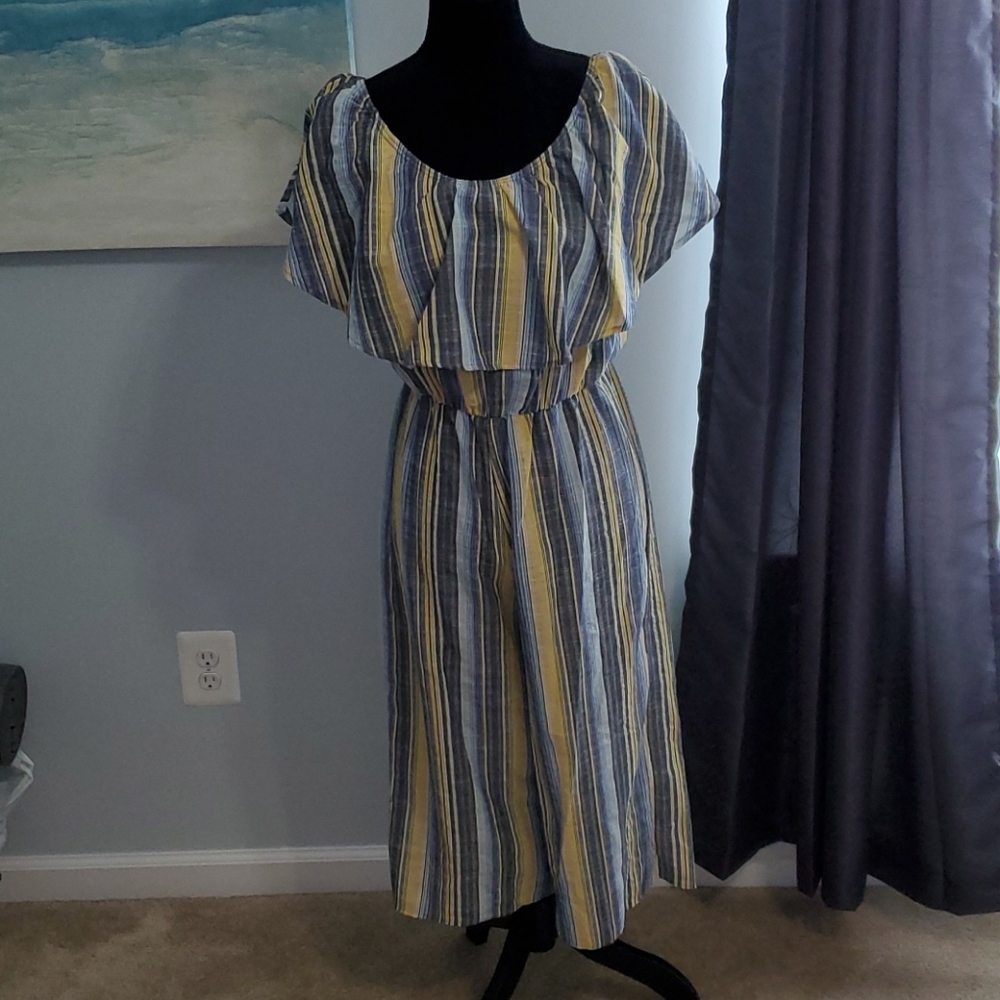 Striped off shoulder jumpsuit